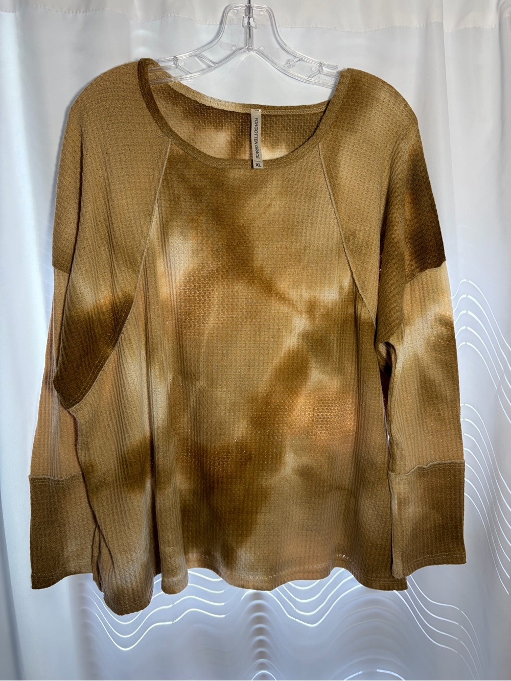 FORGOTTEN GRACE Brown Tie-Dye Waffle Knit Long Sleeve Top size XL